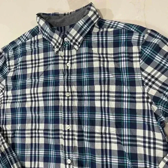 American Eagle Blue Plaid Button Down Long Sleeve Shirt Men's Large Classic Fit - Picture 3 of 6